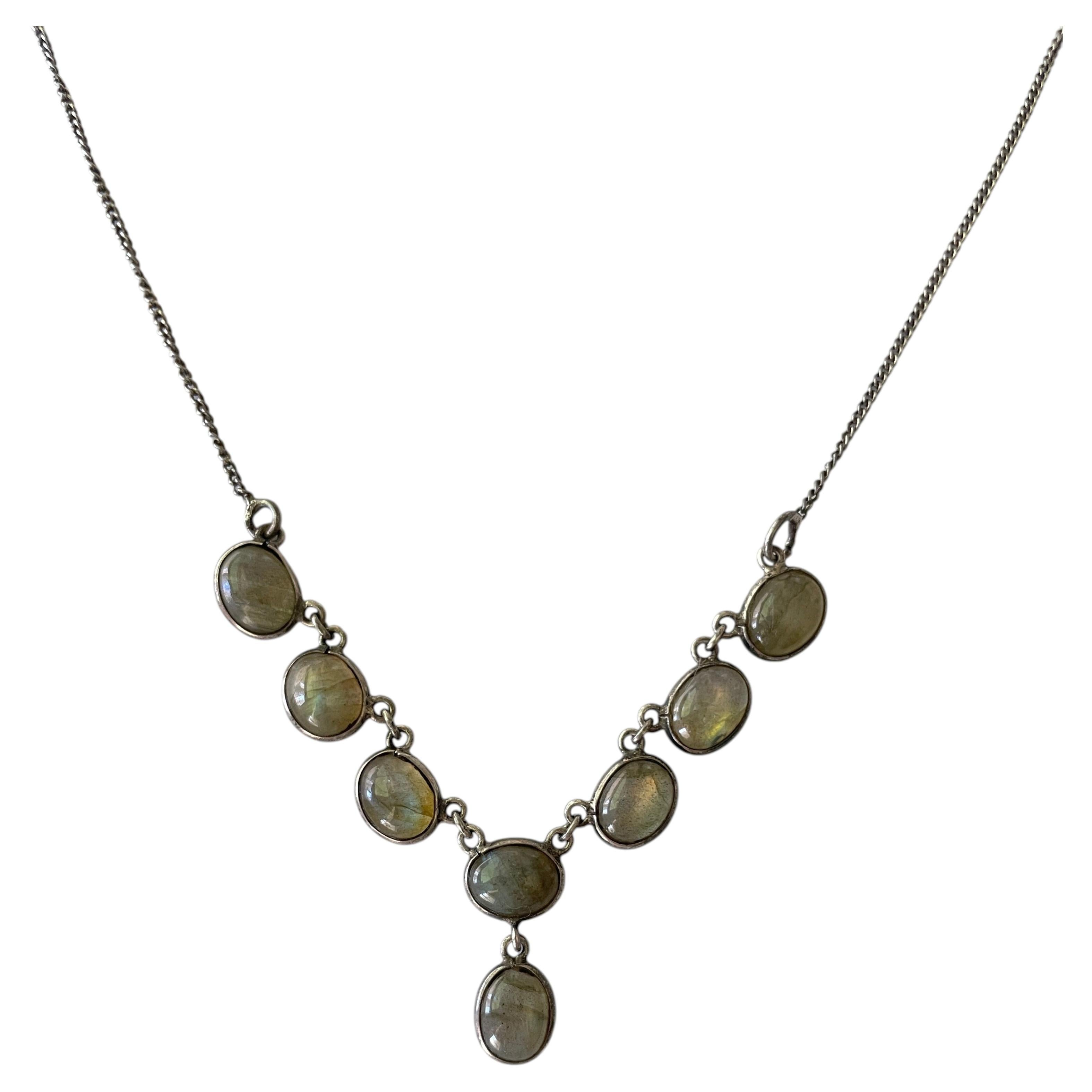 Antica collana vittoriana in argento con labradorite, Inghilterra, circa 1880-1900