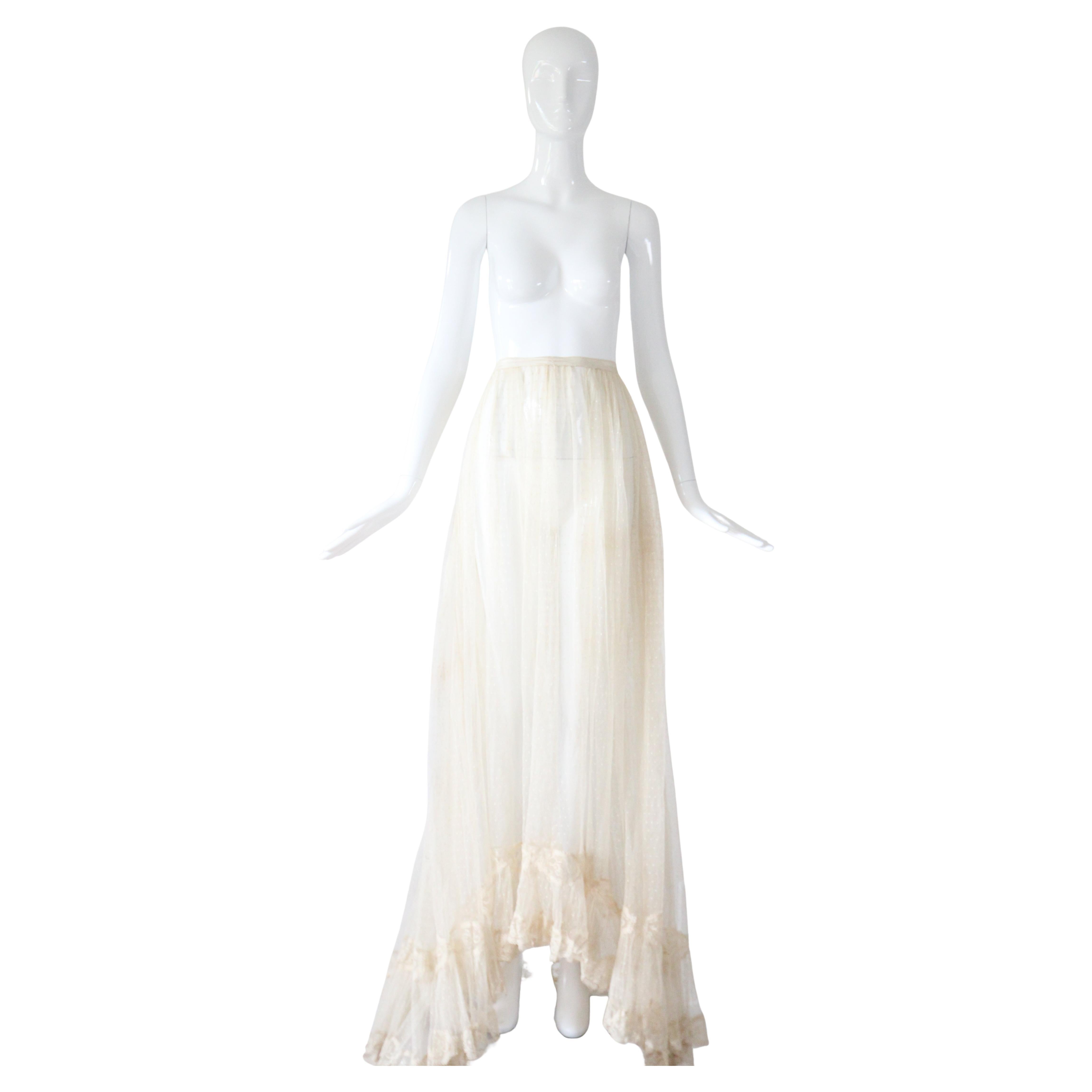 Antique Victorian Lace Skirt Full length waterfall skirt UK 6 US 2