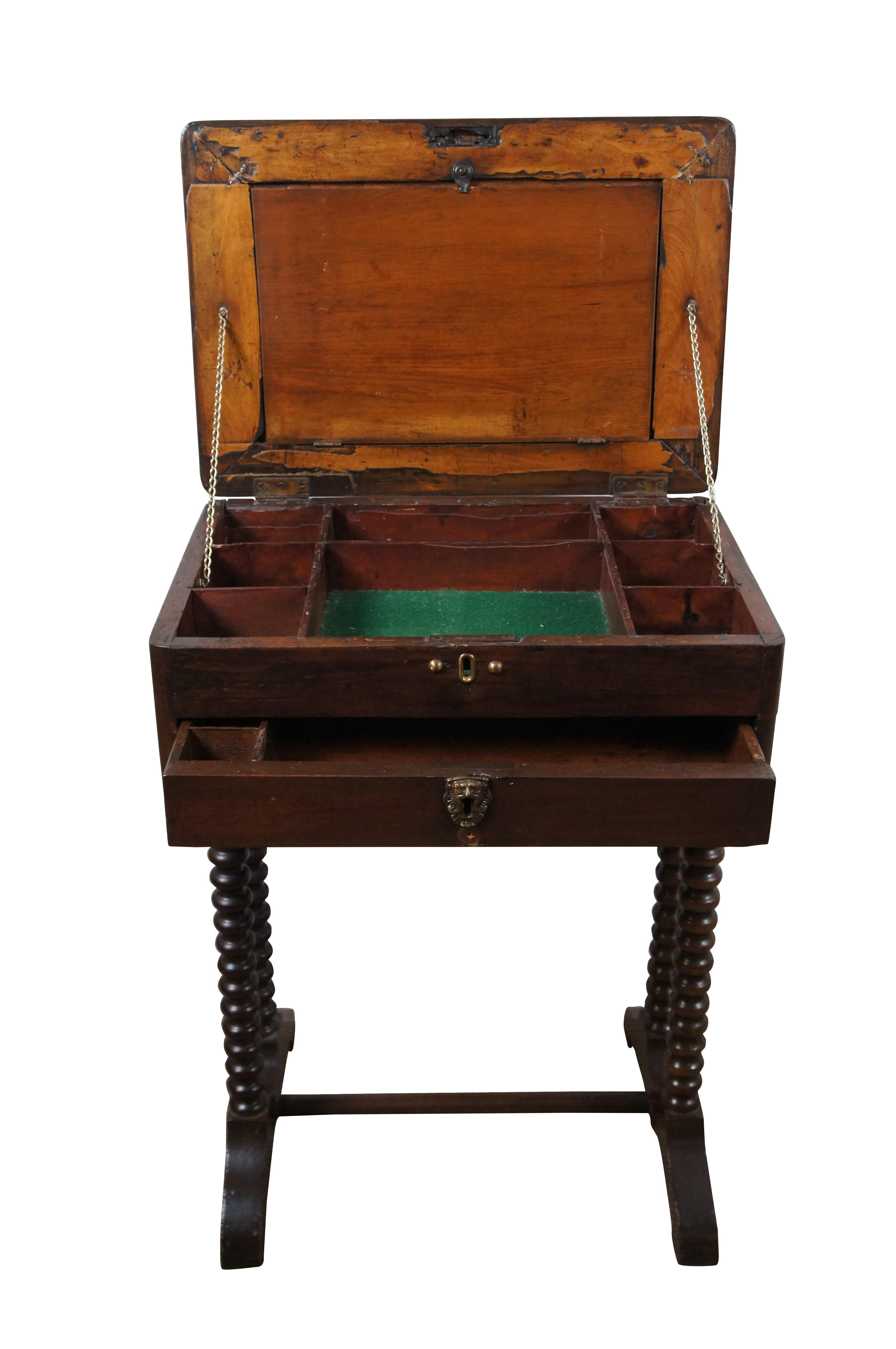 Victorien Antique Victorian Ladies Bobbin Turned Mahogany Sewing Table Stand Mirror en vente