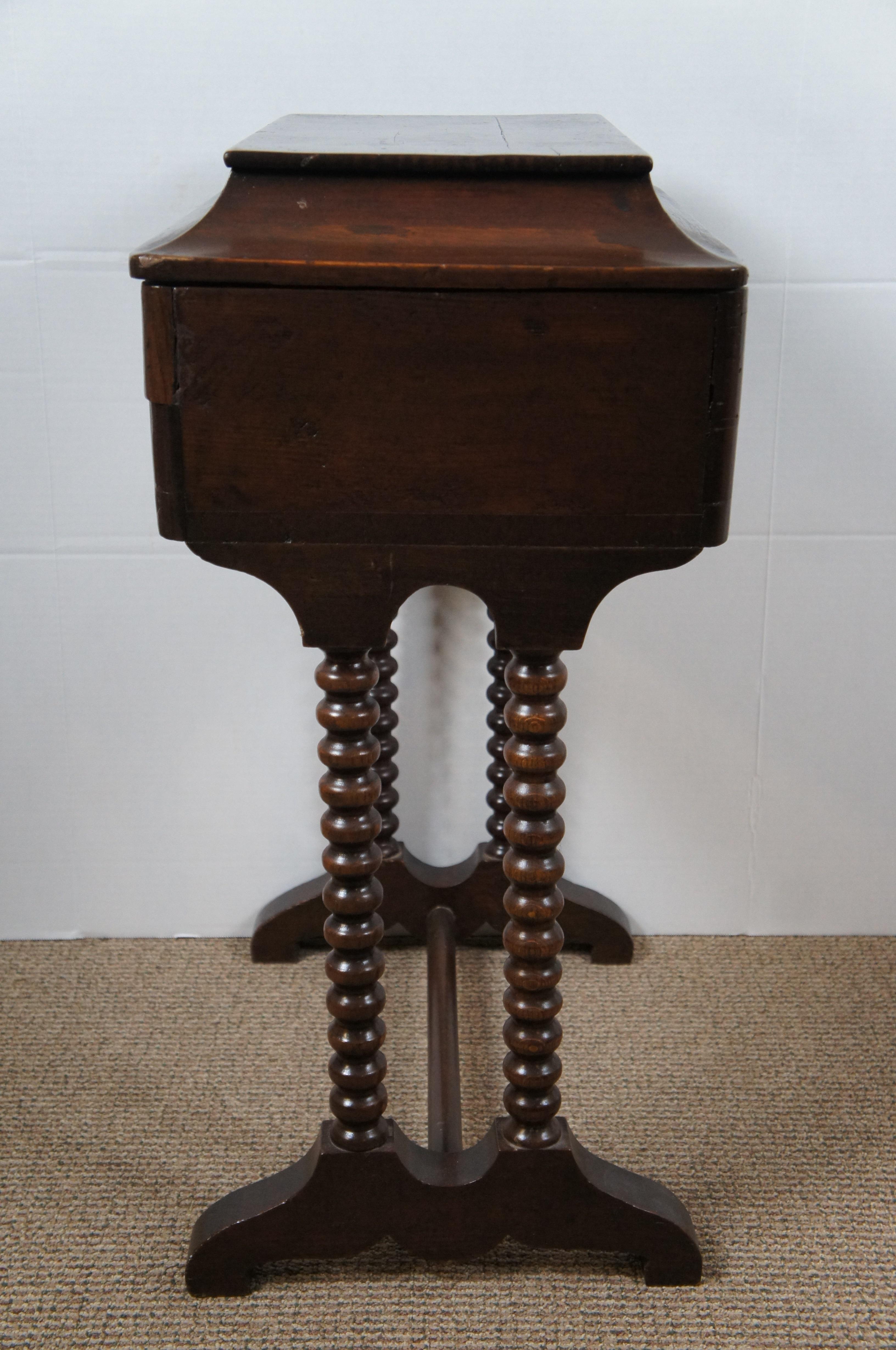 Antique Victorian Ladies Bobbin Turned Mahogany Sewing Work Table Stand Mirror For Sale 4