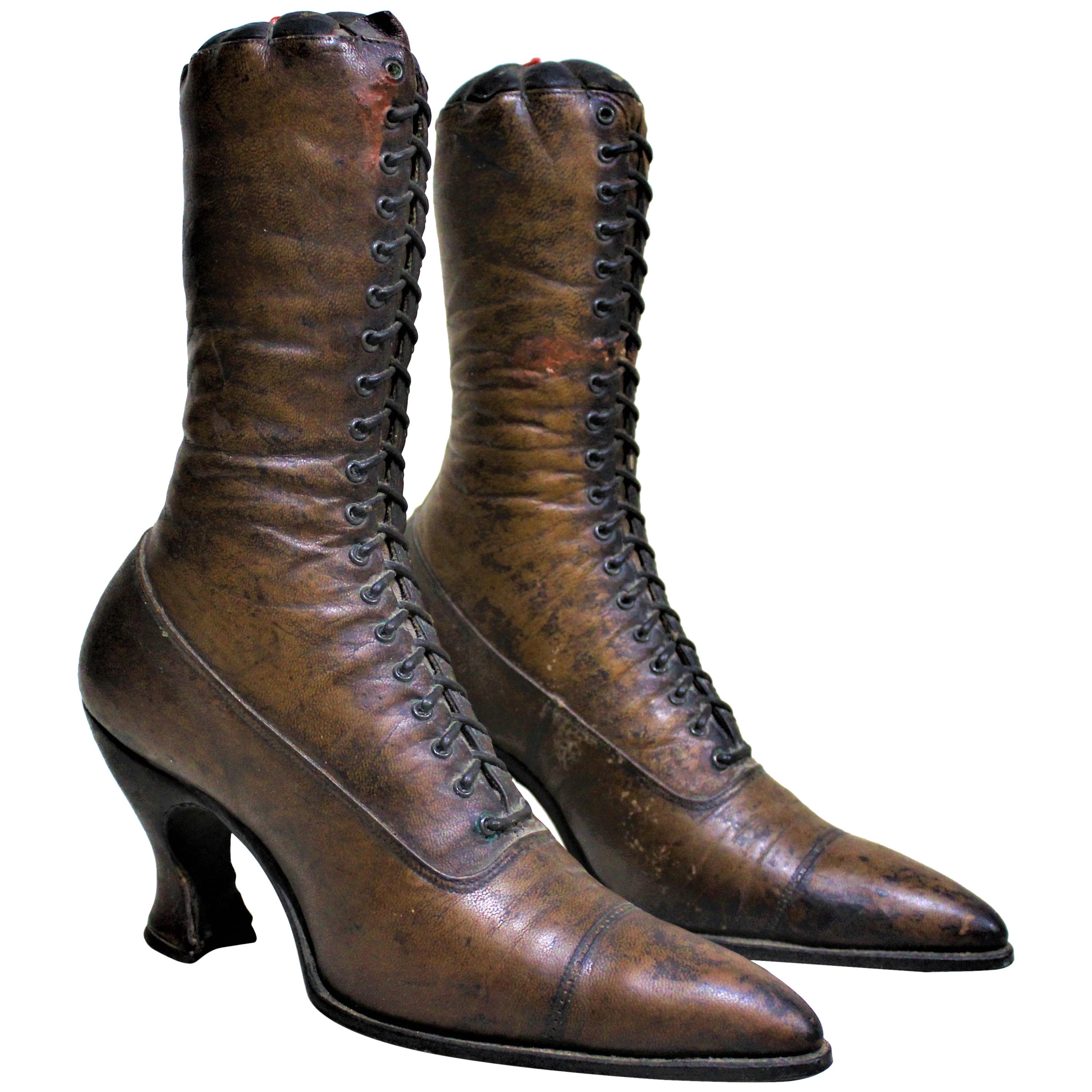 Antique Victorian Ladies Leather Piedmont Shoes Boots Mercantile Store Display