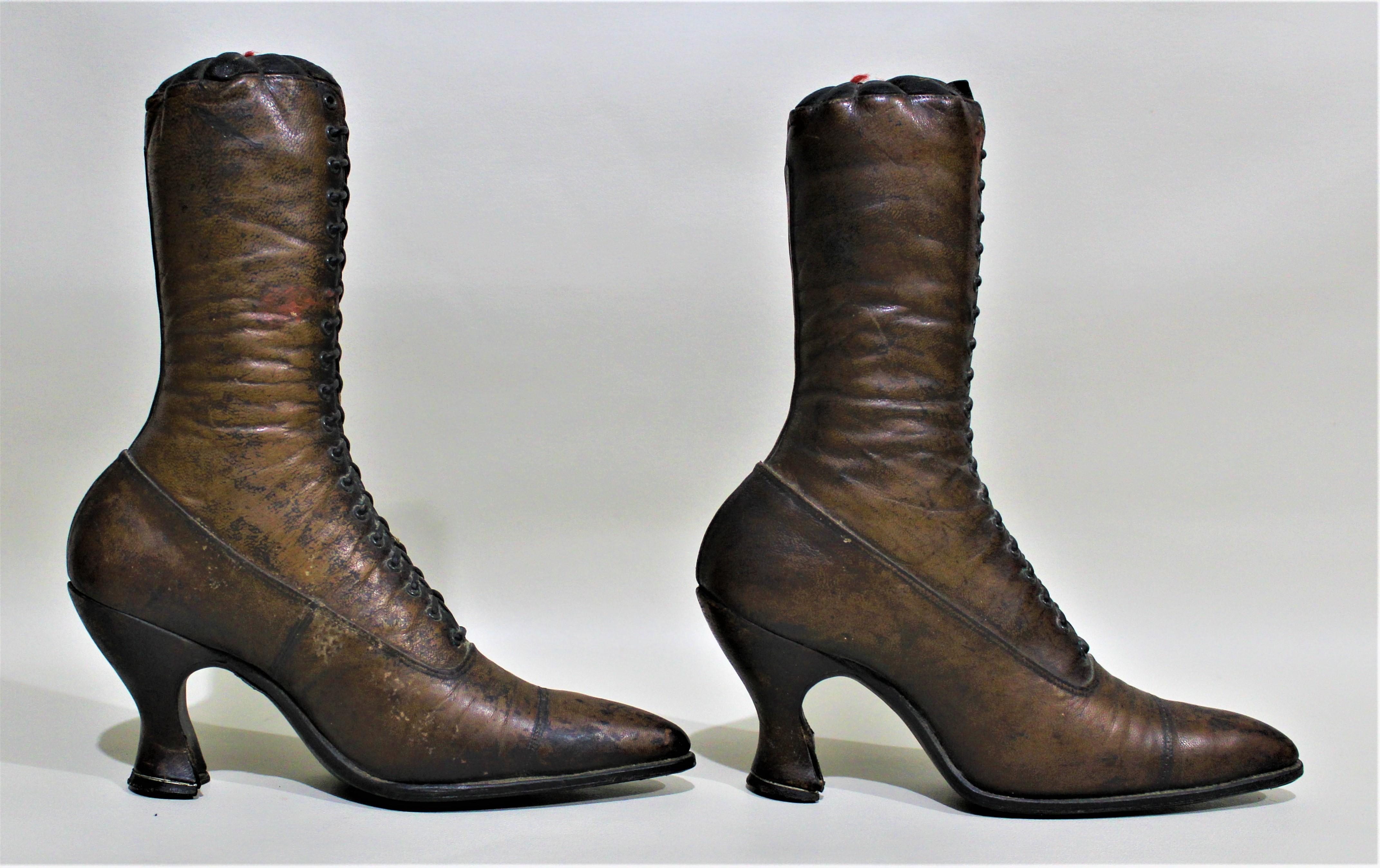 English Antique Victorian Ladies Leather Piedmont Shoes Boots Mercantile Store Display For Sale