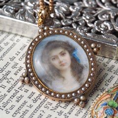 Antico ritratto di donna vittoriano Collana con perle e diamanti in oro 9ct