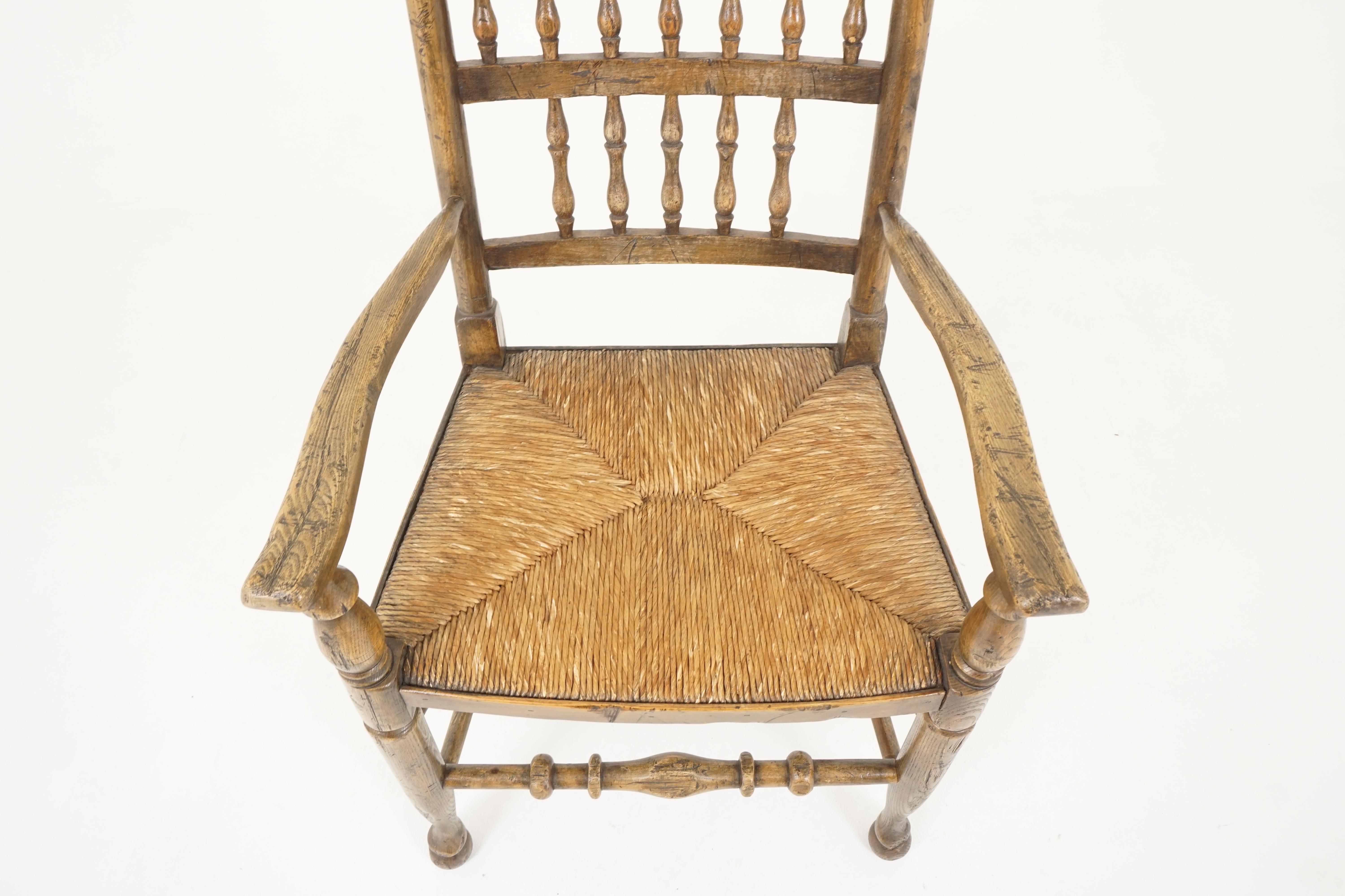 Antique Victorian Lancashire Elm Rush Seated Chair, England 1880, B2324 In Good Condition In Vancouver, BC