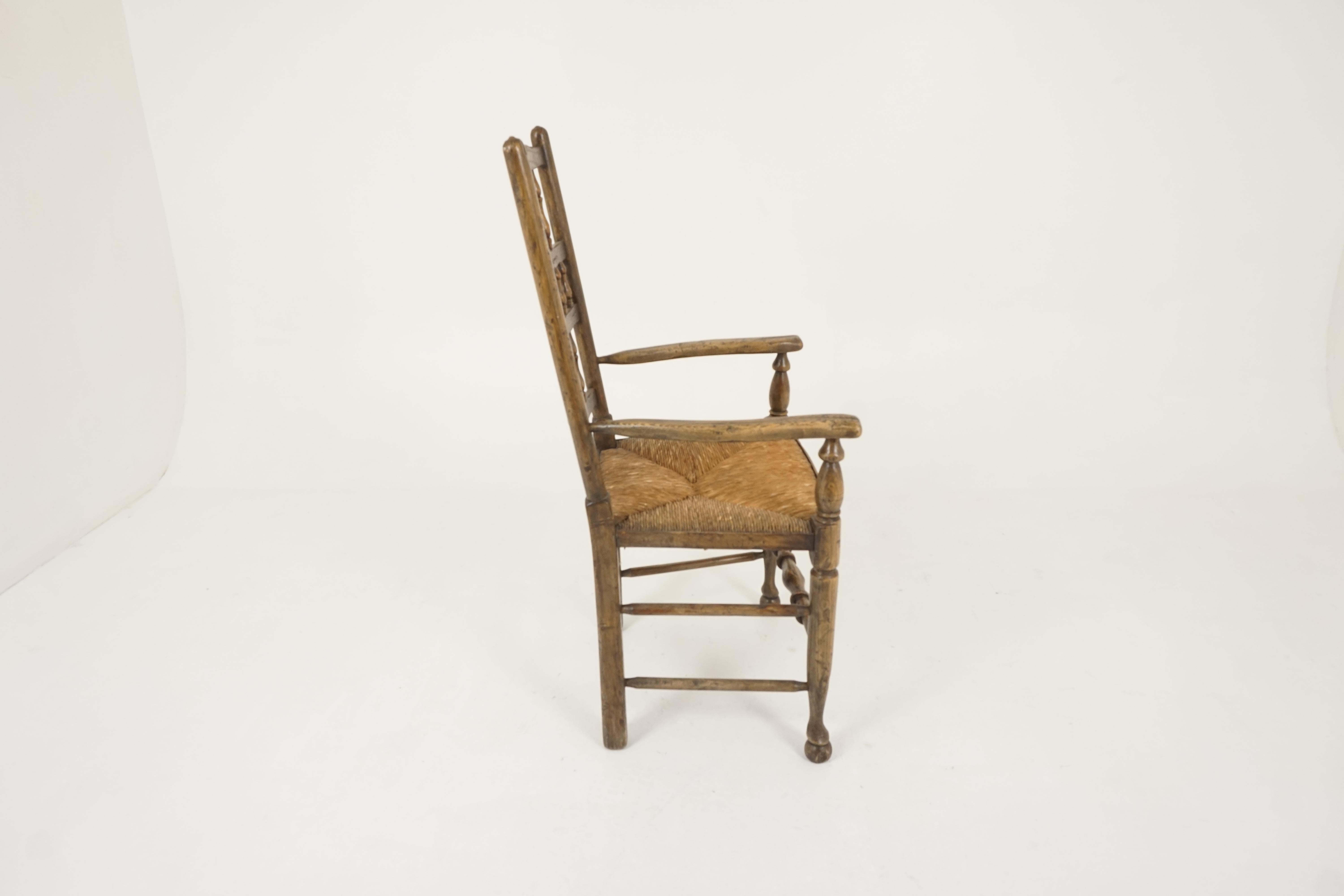 Antique Victorian Lancashire Elm Rush Seated Chair, England 1880, B2324 1