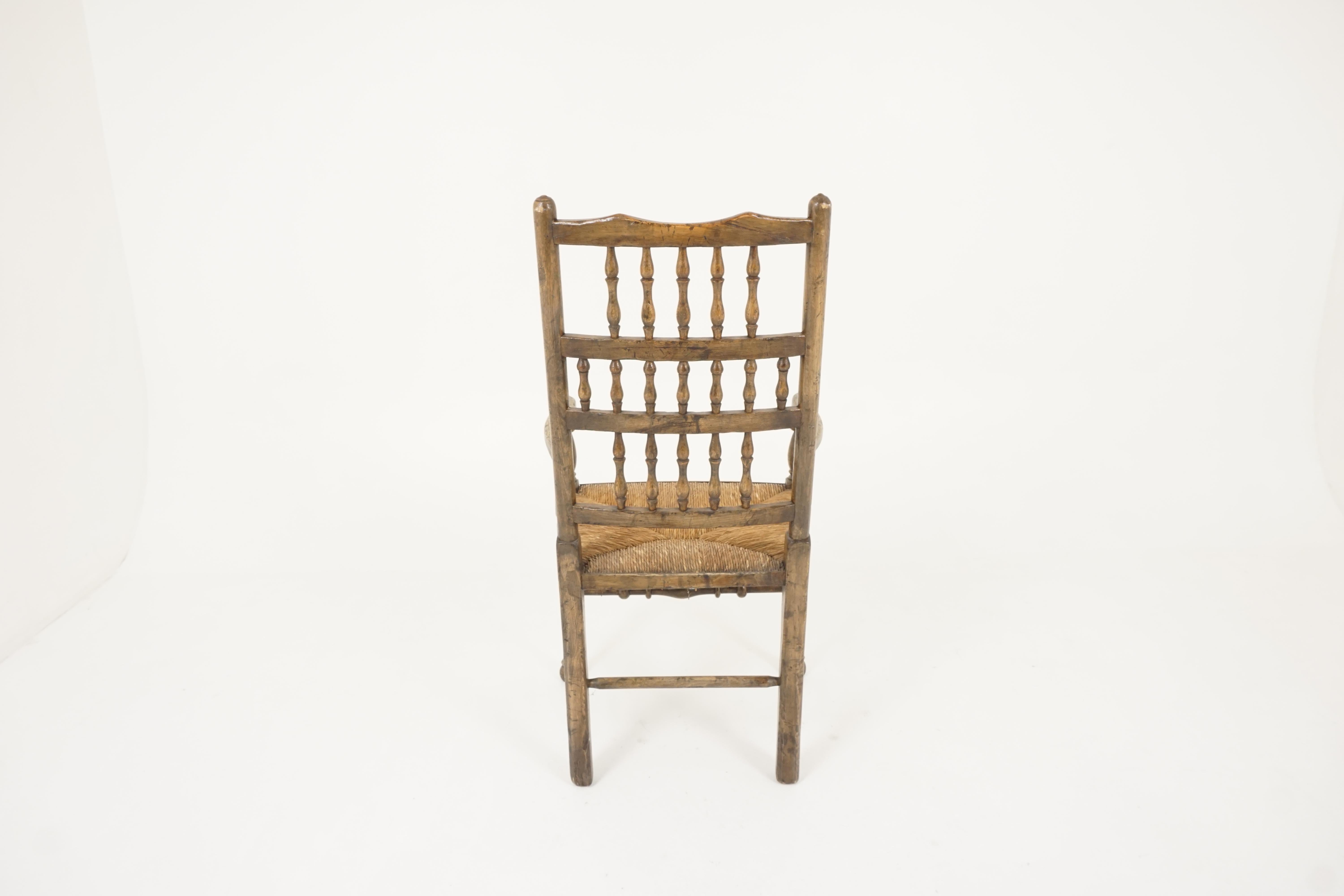 Antique Victorian Lancashire Elm Rush Seated Chair, England 1880, B2324 2