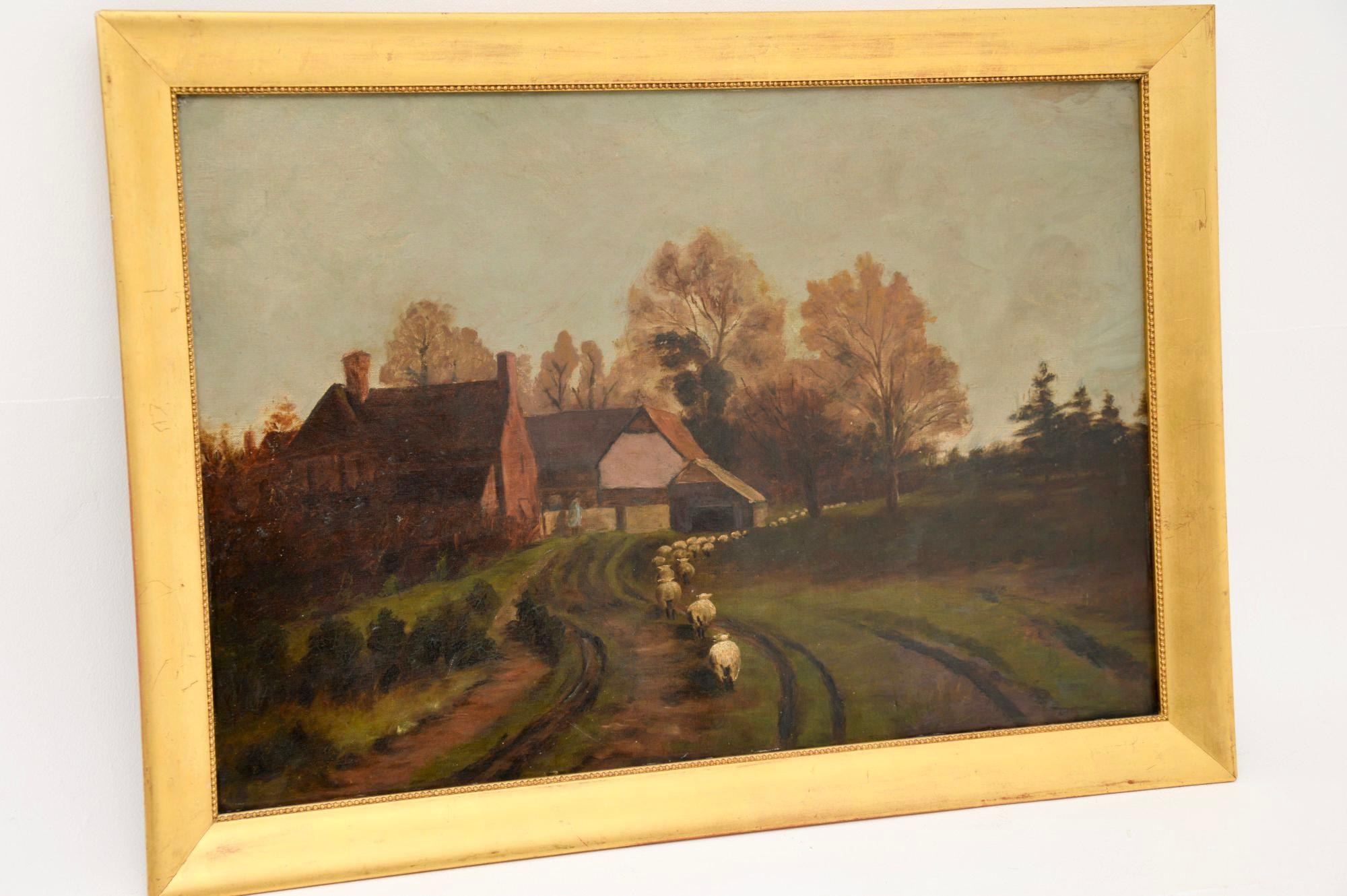 English Antique Victorian Landscape Oil Painting For Sale