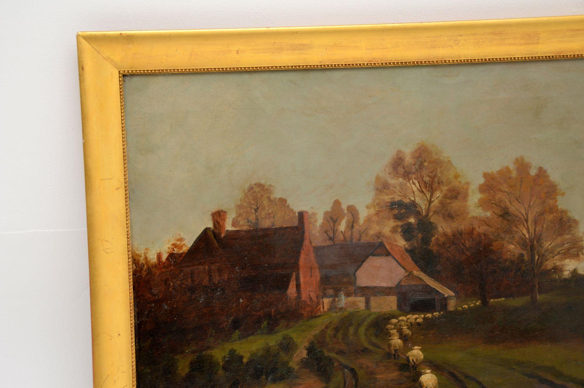 Painted Antique Victorian Landscape Oil Painting For Sale