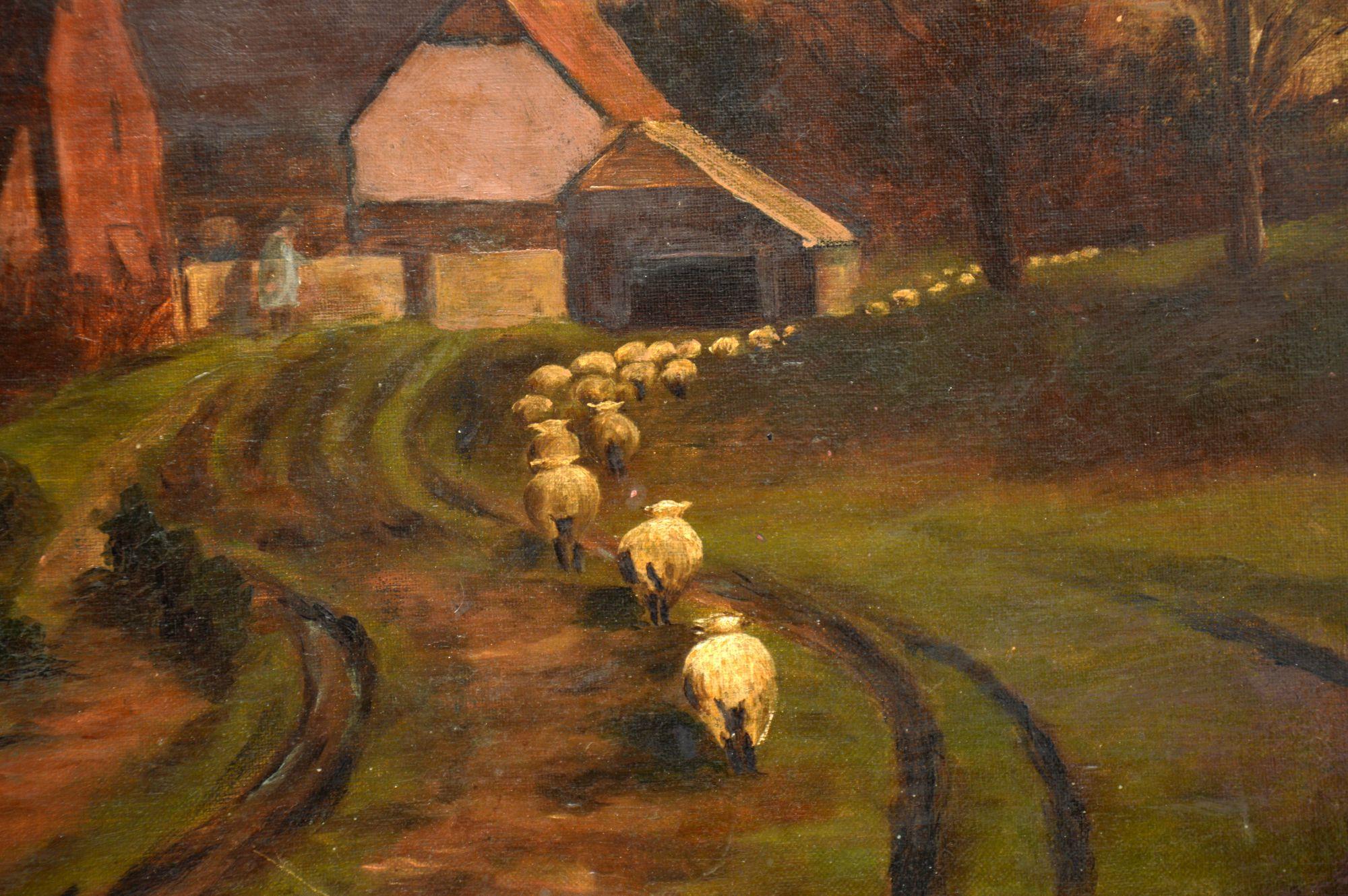 Canvas Antique Victorian Landscape Oil Painting For Sale