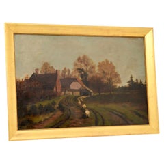Peinture à l'huile ancienne de paysage victorien