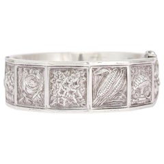 Antique Victorian "Language of Flowers" Silver Bangle Bracelet