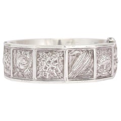 Antique Victorian "Language of Flowers" Silver Bangle Bracelet