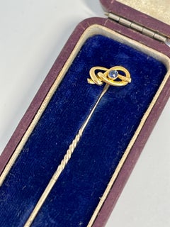 Antique Victorian Lapel, Tie Stick Pin 15ct Gold and Natural Blue Spinel c1890s