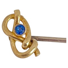 Antike viktorianische Reversnadel, Krawattenstick-Anstecknadel 15ct Gold und natürlicher blauer Spinell um 1890