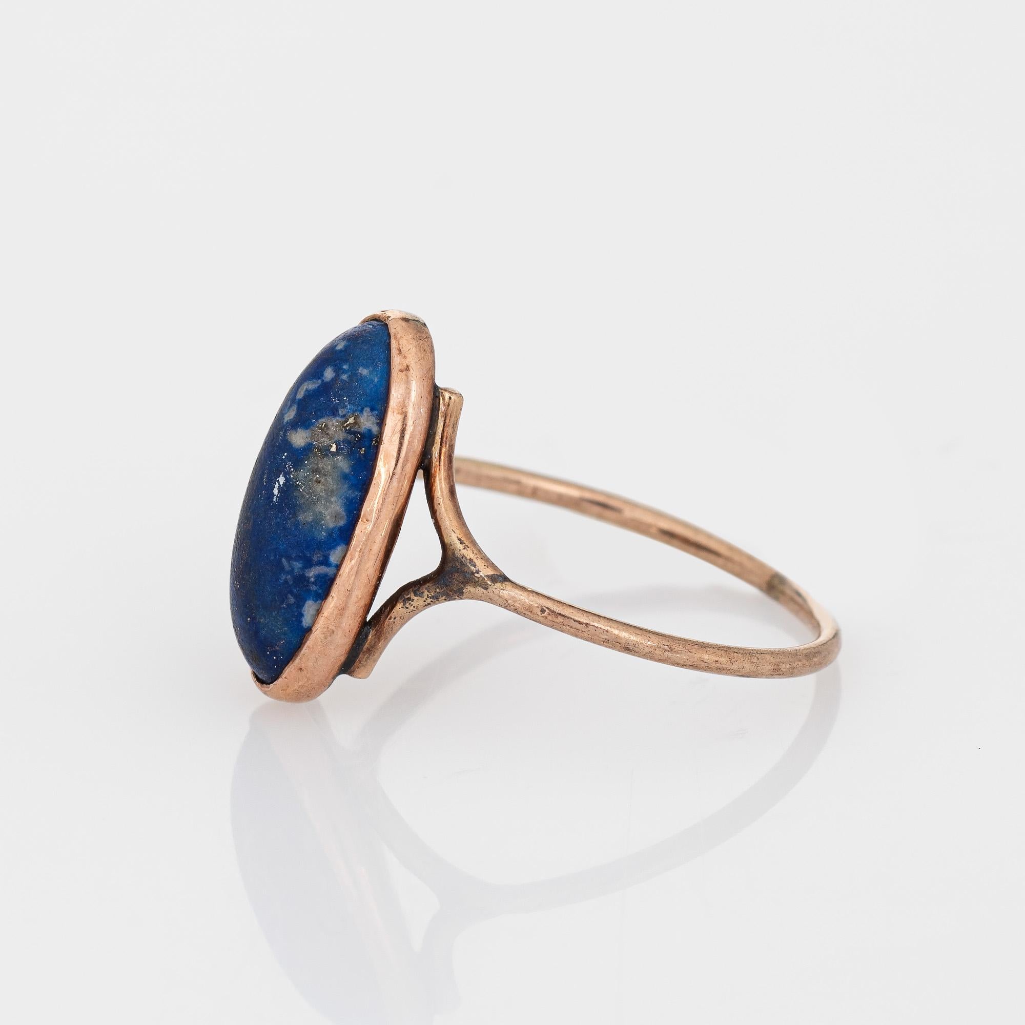 Cabochon Antique Victorian Lapis Lazuli Ring 10k Yellow Gold Small Oval Pinky