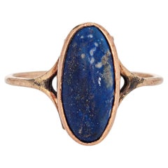 Antique Victorian Lapis Lazuli Ring 10k Yellow Gold Small Oval Pinky 