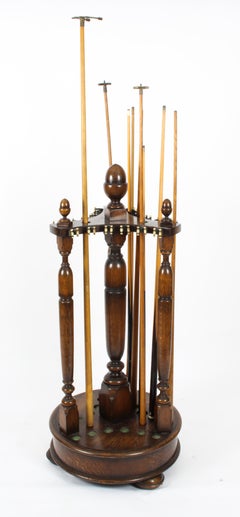 Antique Victorian Large 4ft Revolving Oak Snooker Cue Stand 19th Century