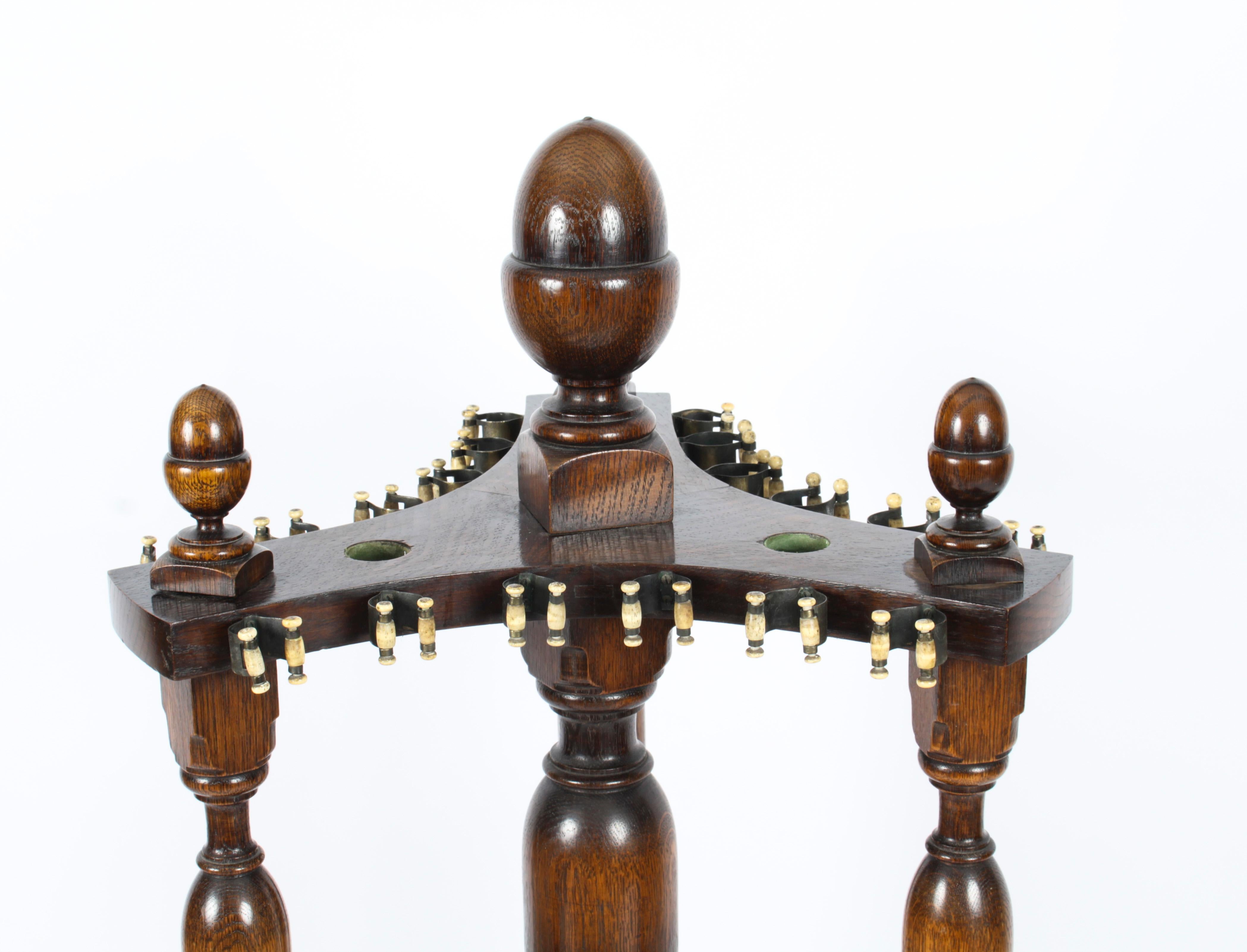 Antique Victorian Large 4ft Revolving Oak Snooker Cue Stand 19th Century In Good Condition In London, GB