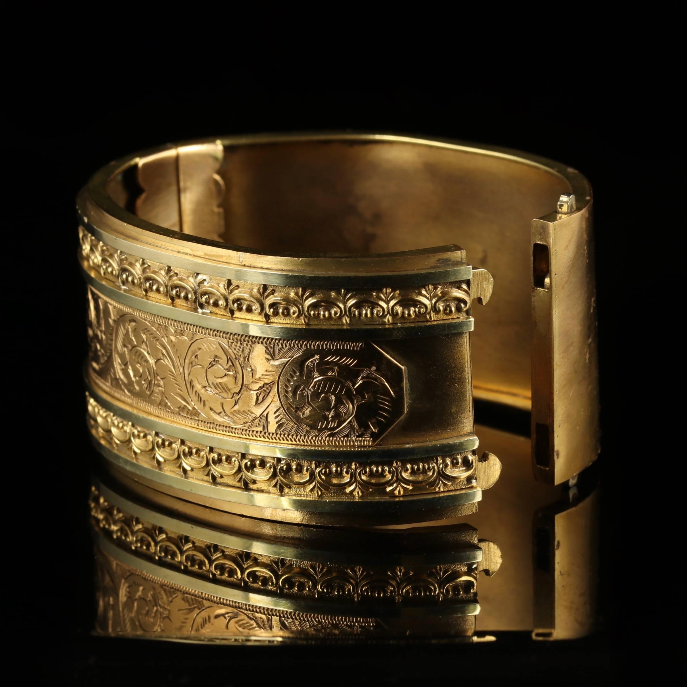 Antique Victorian Large Bangle 18 Carat Gold on Silver, circa 1880 In Excellent Condition In Lancaster, Lancashire