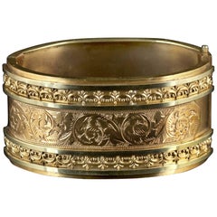 Antique Victorian Large Bangle 18 Carat Gold on Silver, circa 1880