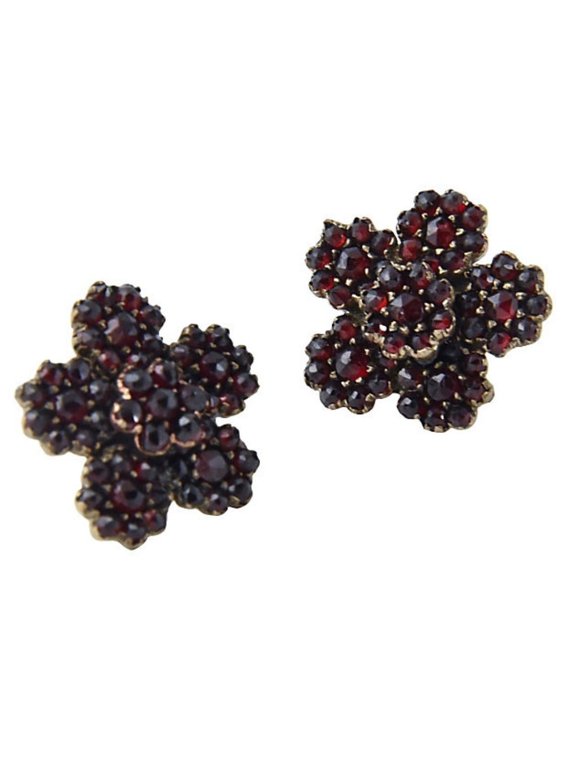 Antique Victorian Large Garnet Flower Earrings In Good Condition In Miami Beach, FL