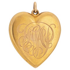 Antique Victorian Large Heart Picture Locket Pendant 14k Yellow Gold Jewelry