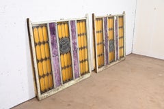 Antique Victorian Large Leaded Stained Glass Windows, Pair