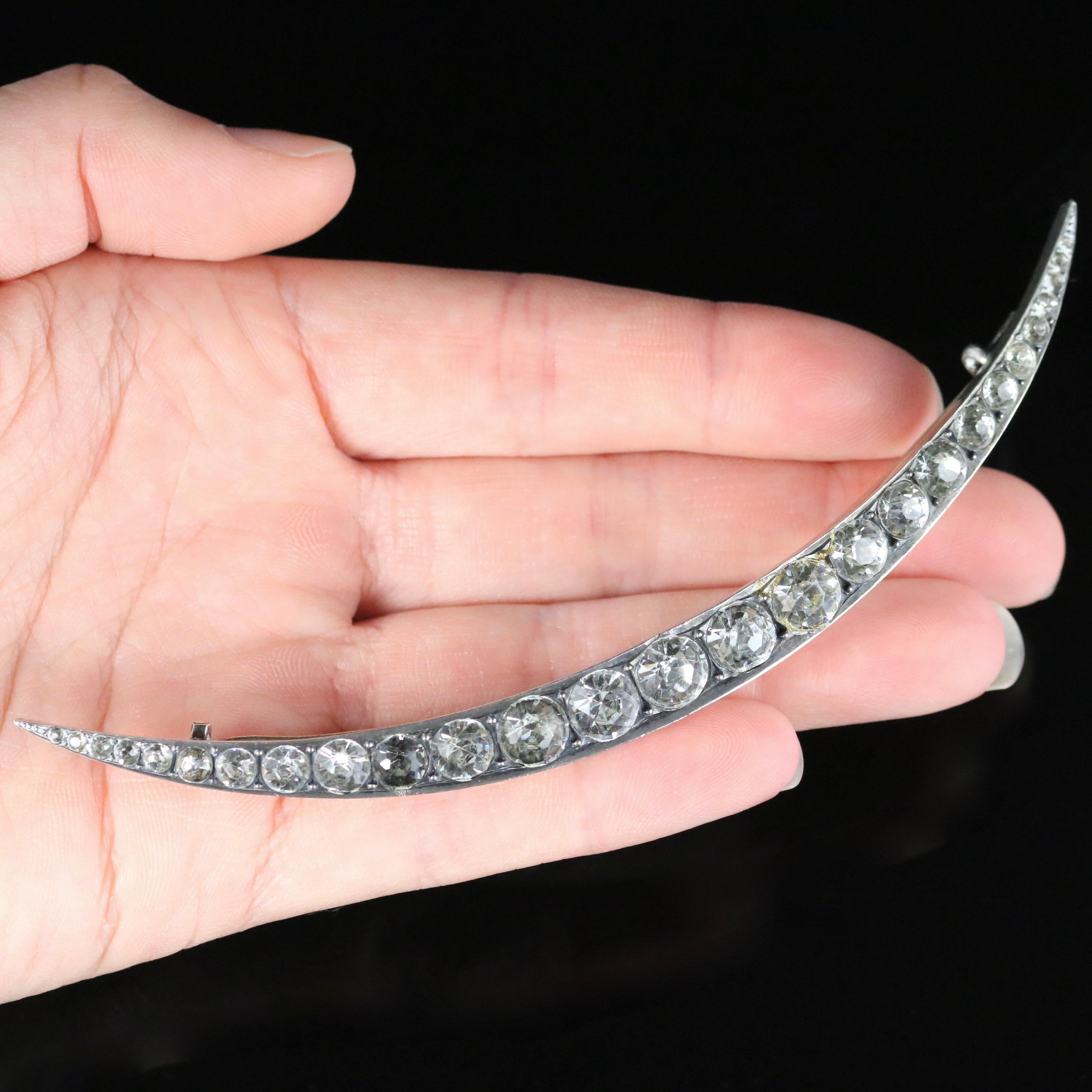 Antique Victorian Large Paste Crescent Brooch Silver, circa 1860 For Sale 3