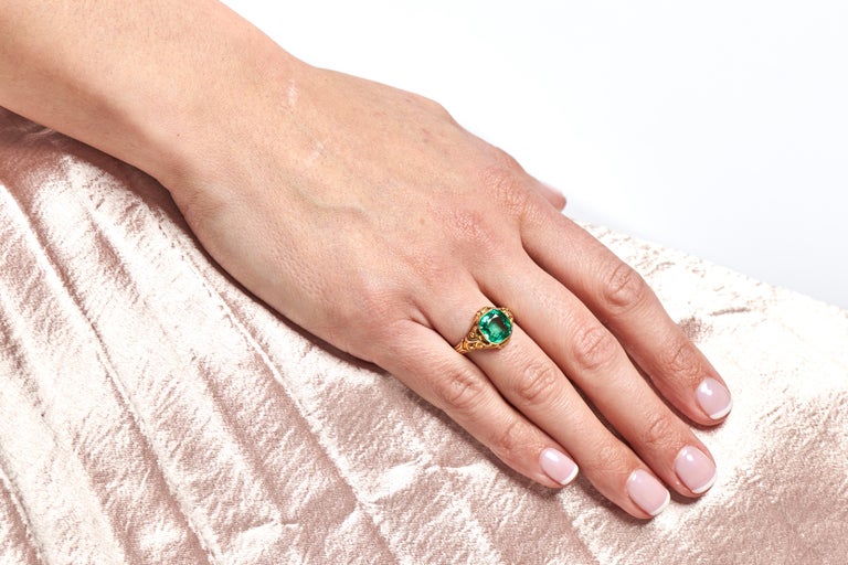 Antique, Victorian, Large Single Colombian Emerald Engagement Ring at ...