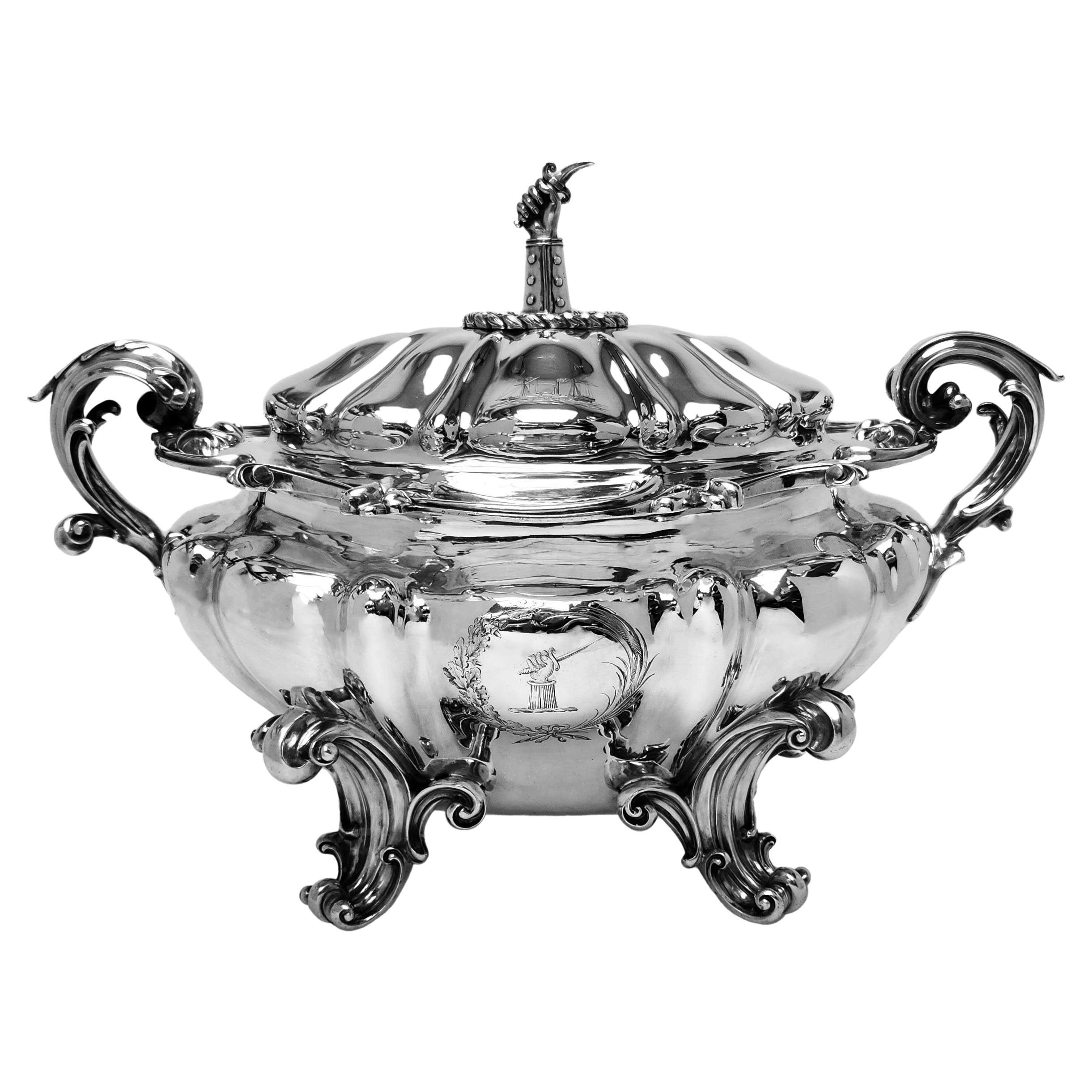 Antique Victorian Large Sterling Silver Soup Tureen 1837 London, England