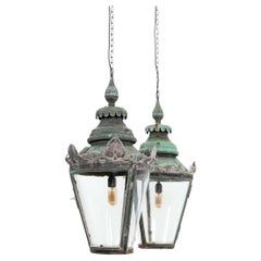 Antique Victorian Late 19th Century Copper Verdigris Lantern Light. C.1890