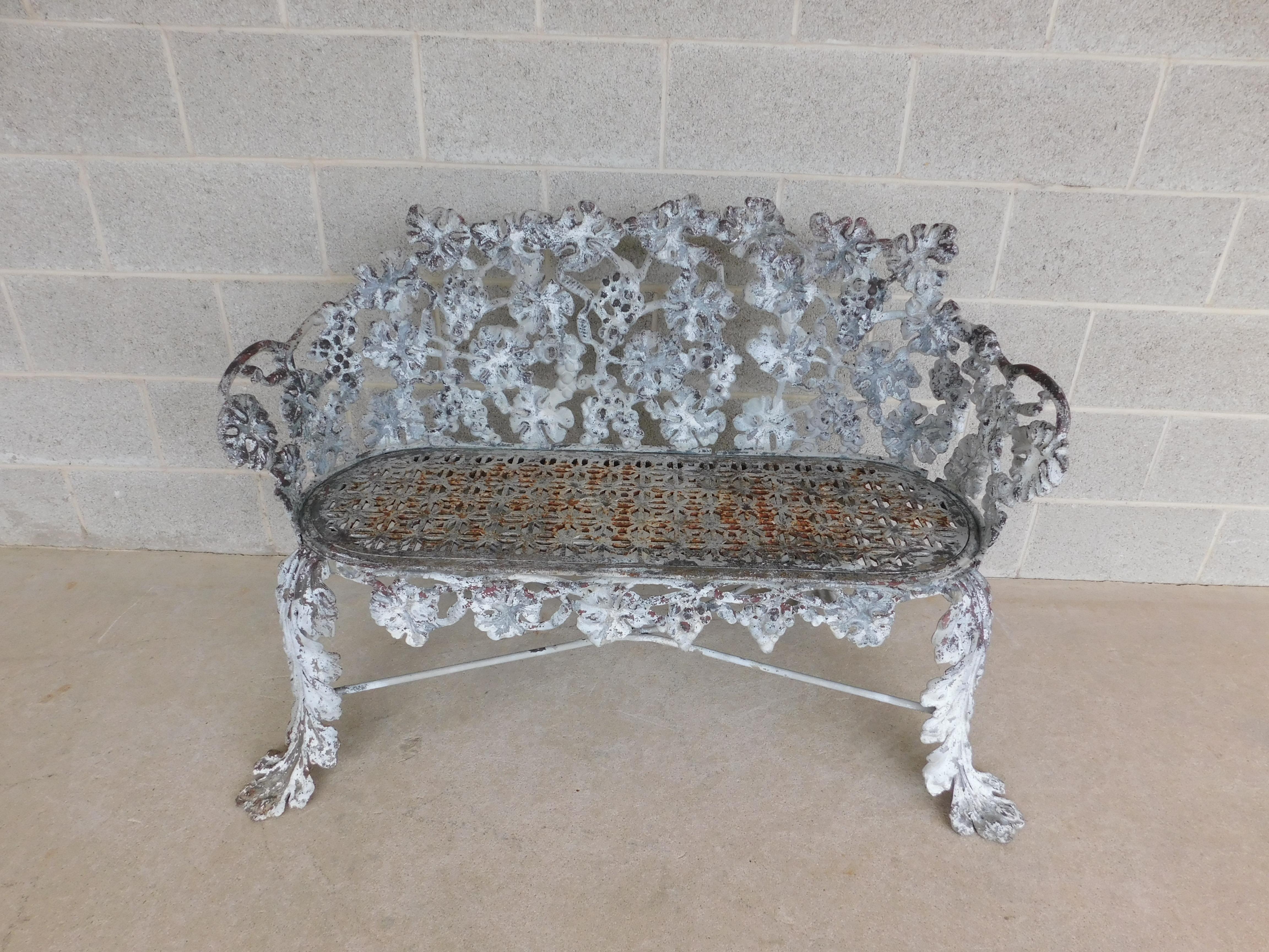 Renaissance Revival Antique Victorian Late 19th Century Grape Vine Cast Iron Settee Bench