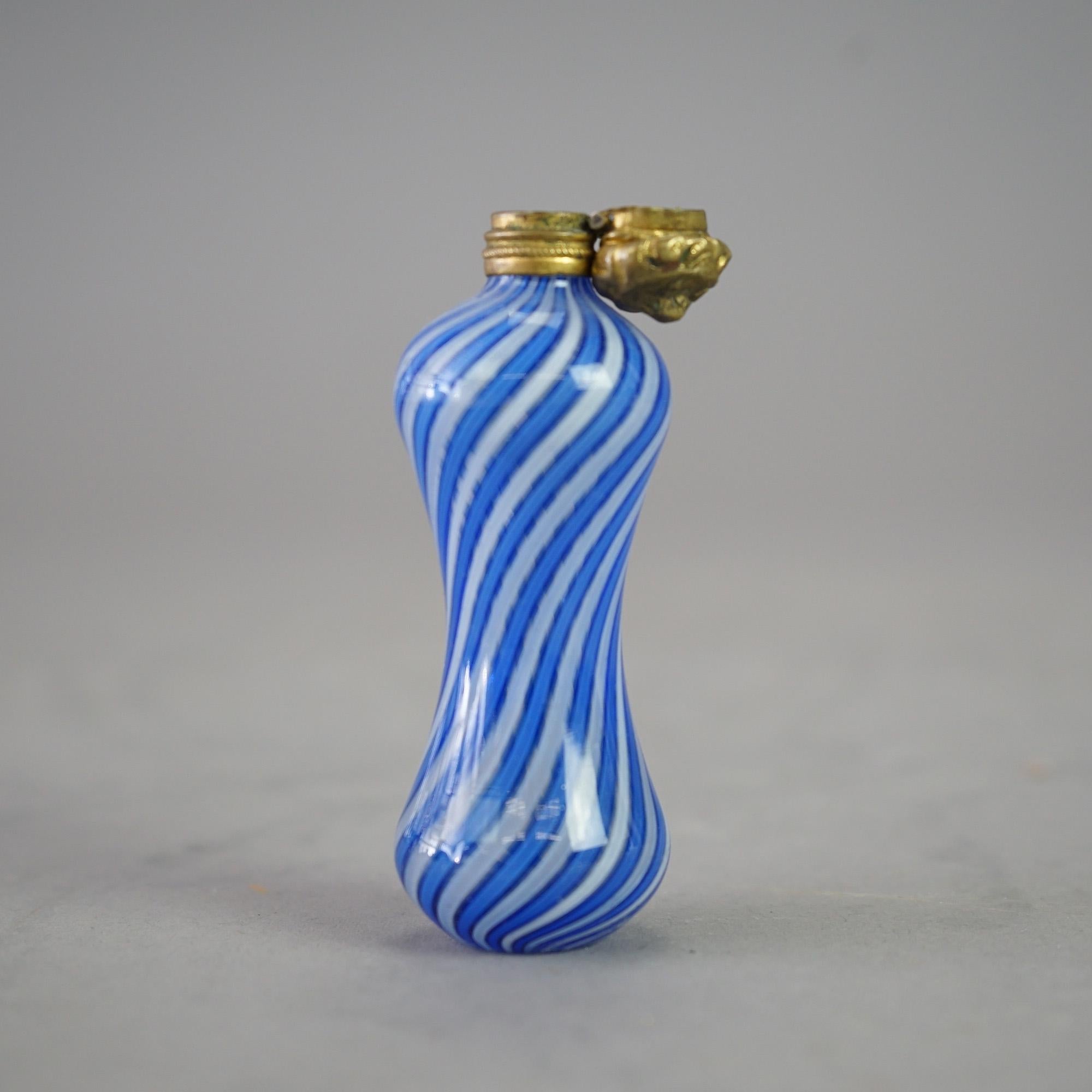 19th Century Antique Victorian Latticino Swirl Art Glass Perfume 19th C For Sale