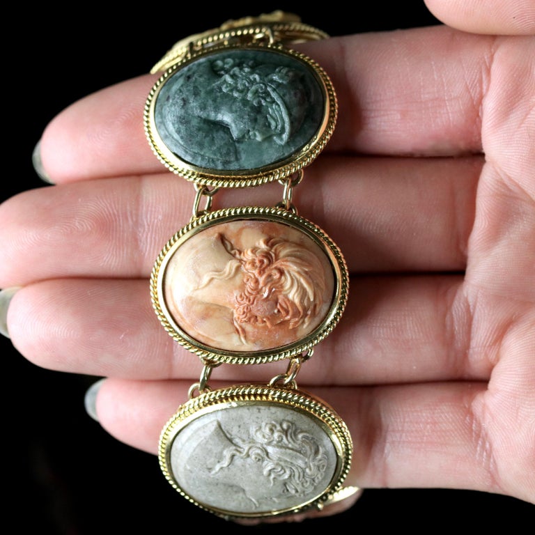Antique Victorian Lava Cameo Bracelet Gold, circa 1880 at 1stDibs