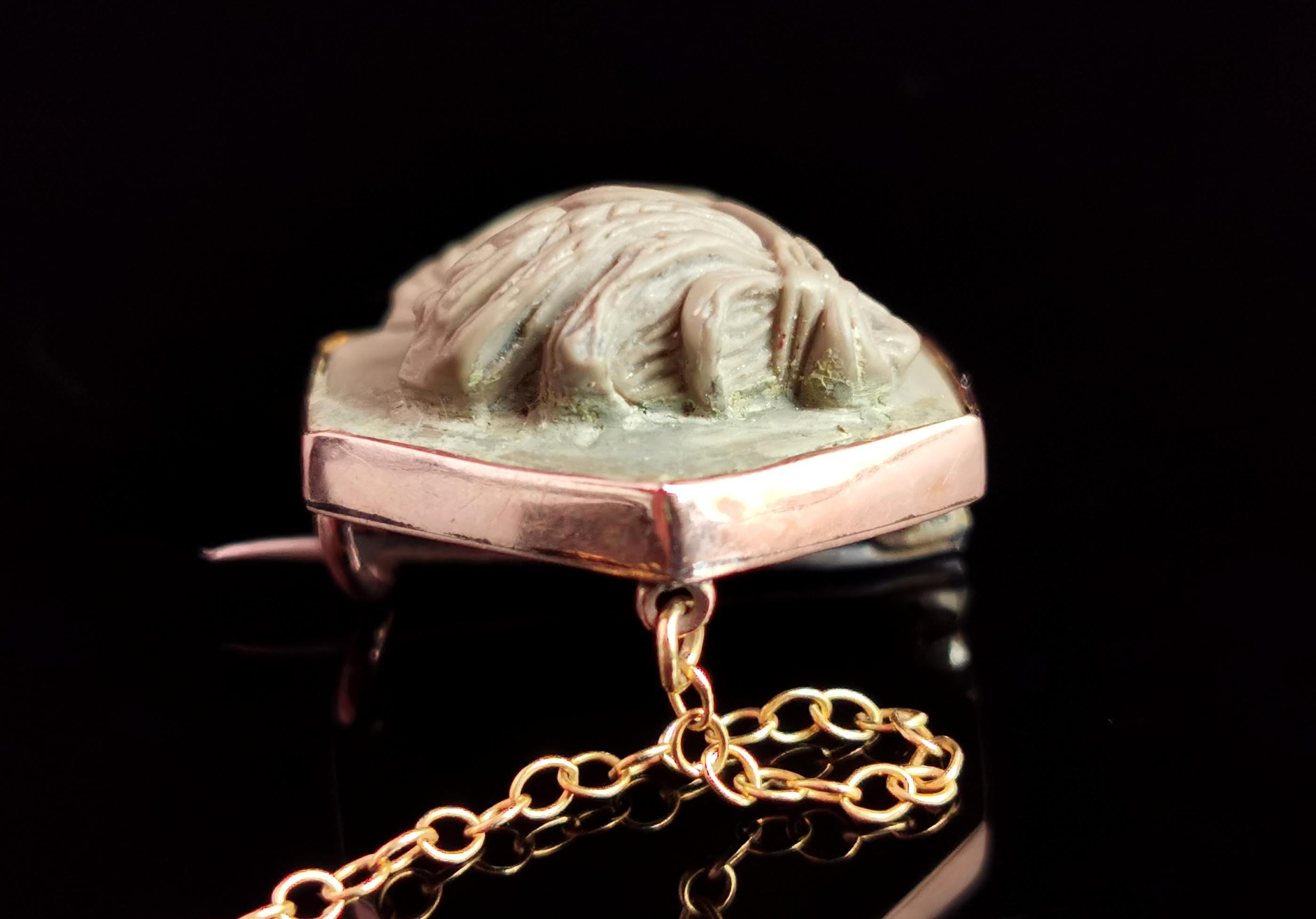 Antique Victorian Lava Cameo brooch, 9k yellow gold For Sale 2