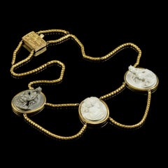 Antique Victorian Lava Cameo Necklace 18 Carat Gold Gilt, circa 1860