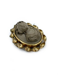 Antique Victorian Lava Left Facing Cameo Pin Brooch