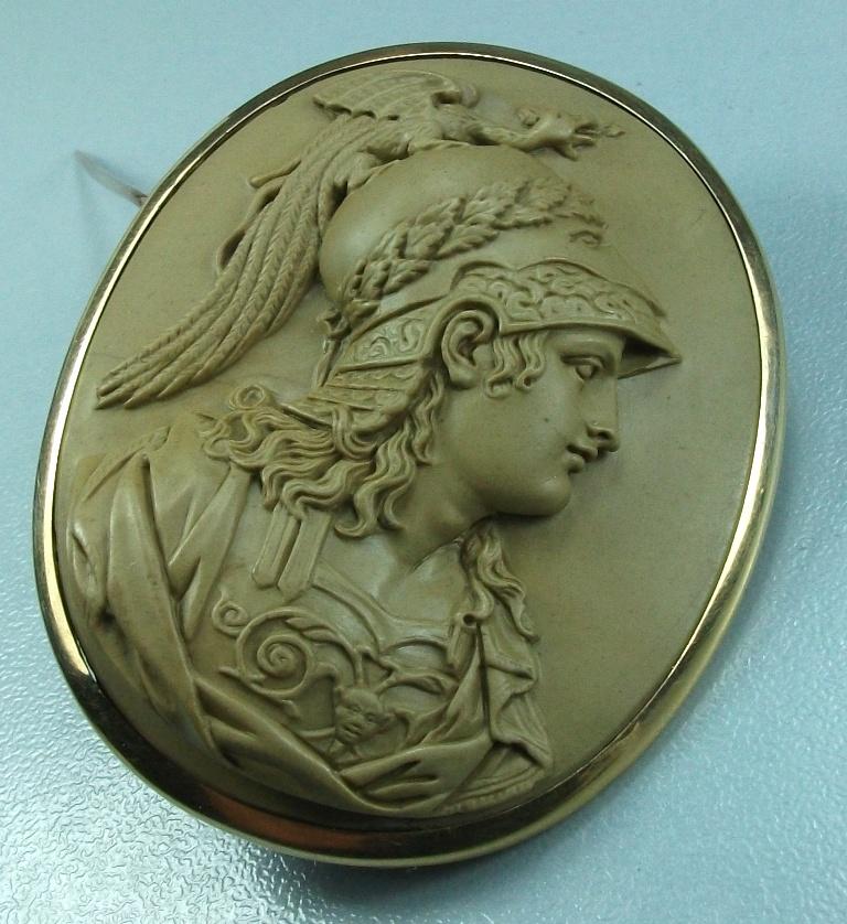 Antique Victorian Lava Stone Goddess Athena Cameo Brooch 8