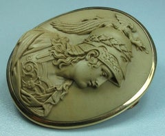 Antique Victorian Lava Stone Goddess Athena Cameo Brooch