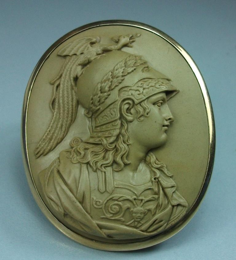 Antique Victorian Lava Stone Goddess Athena Cameo Brooch 3