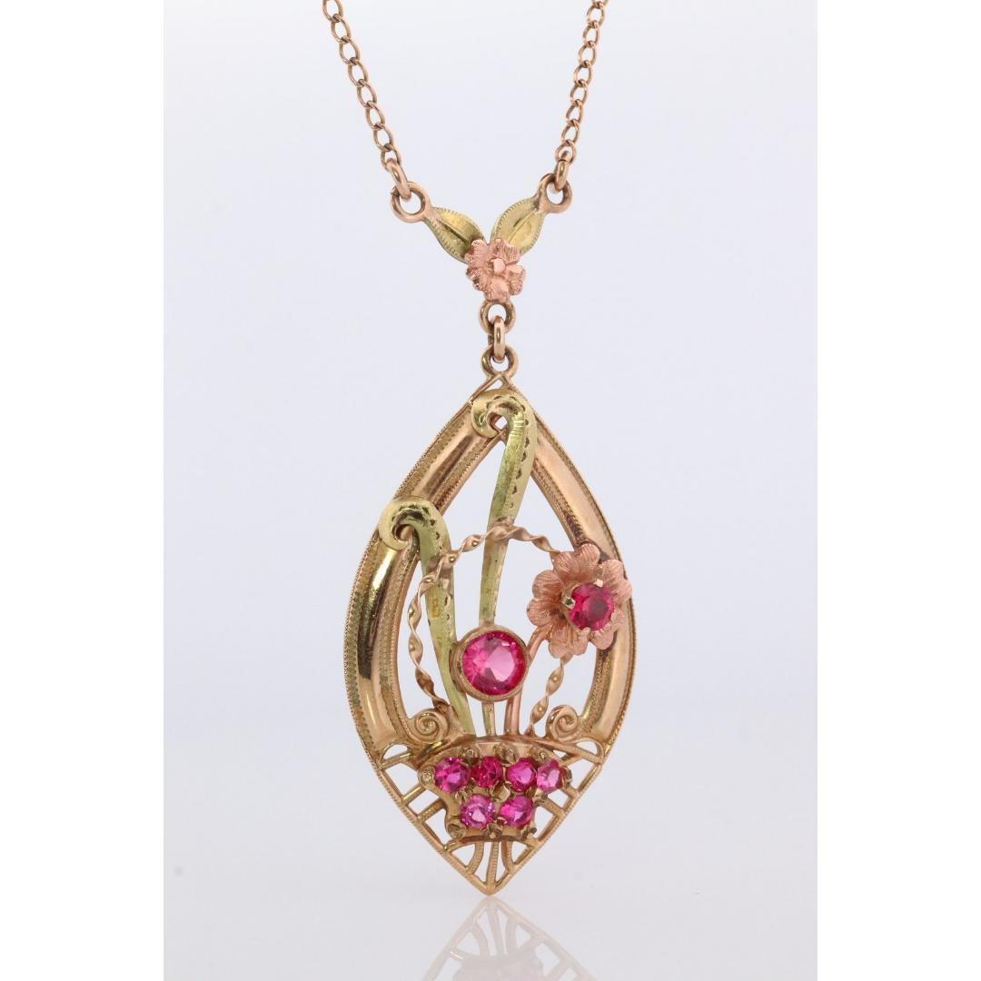 Antique Victorian Lavaliere Pendant Necklace. 10k Rose and Yellow Gold In Good Condition For Sale In Port Charlotte, FL