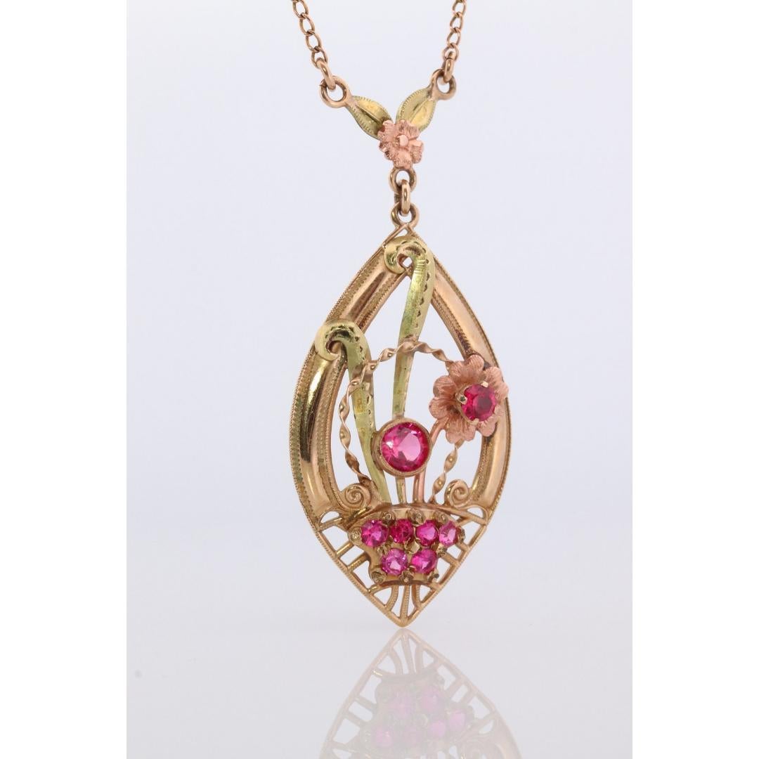 Women's Antique Victorian Lavaliere Pendant Necklace. 10k Rose and Yellow Gold For Sale