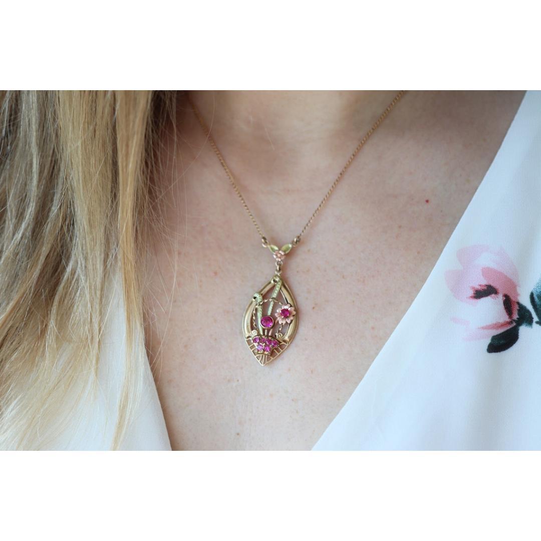 Antique Victorian Lavaliere Pendant Necklace. 10k Rose and Yellow Gold For Sale 1