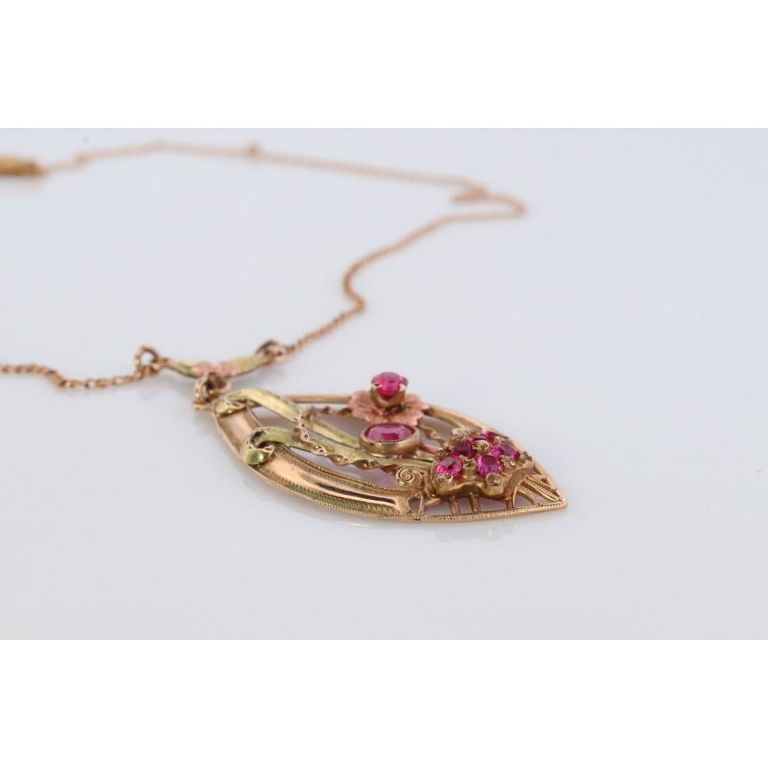 Antique Victorian Lavaliere Pendant Necklace. 10k Rose and Yellow Gold For Sale 2