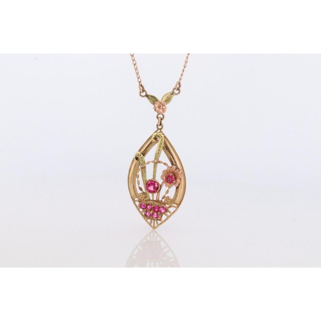 Antique Victorian Lavaliere Pendant Necklace. 10k Rose and Yellow Gold For Sale 4