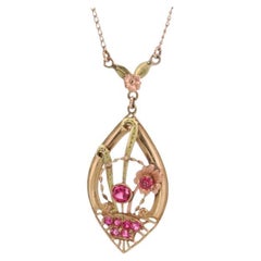 Collier pendentif lavalière victorien ancien en or rose et jaune 10 carats