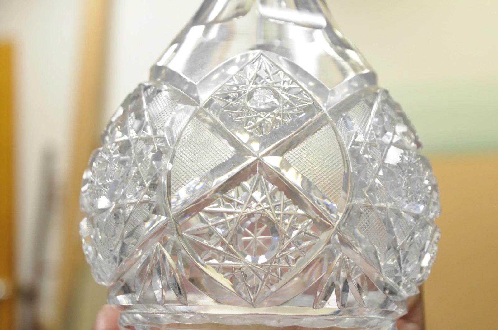 Ancienne cruche à eau en cristal au plomb Victorien avec diamant gravé Bon état - En vente à Philadelphia, PA