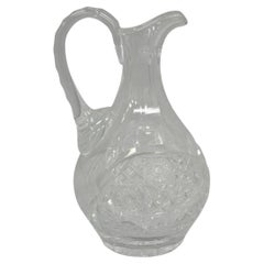 Ancienne cruche à eau en cristal au plomb Victorien avec diamant gravé