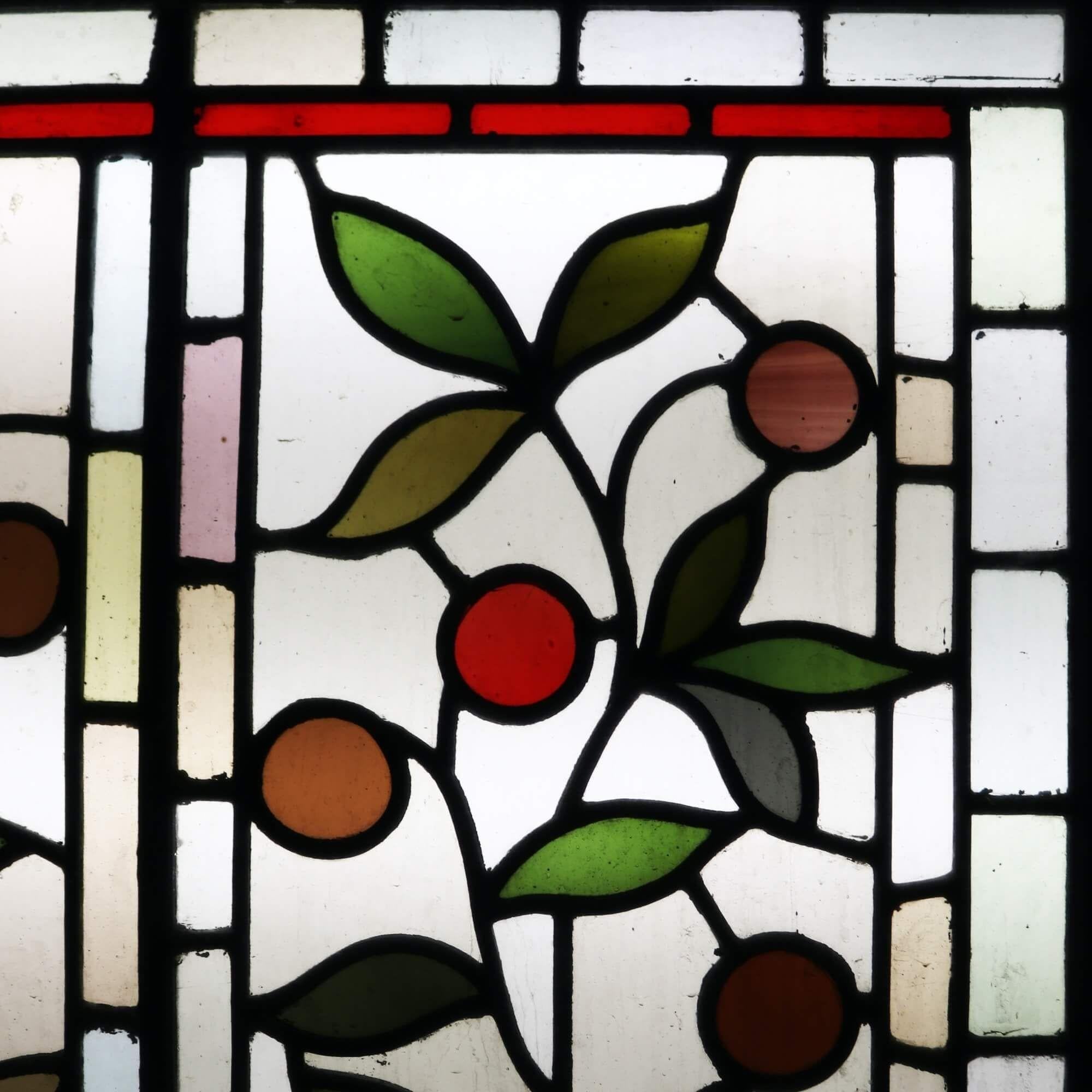 Antique Victorian Leaded Glass Window with Fruit & Foliage In Fair Condition In Wormelow, Herefordshire