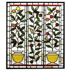 Antique Victorian Leaded Glass Window with Fruit & Foliage